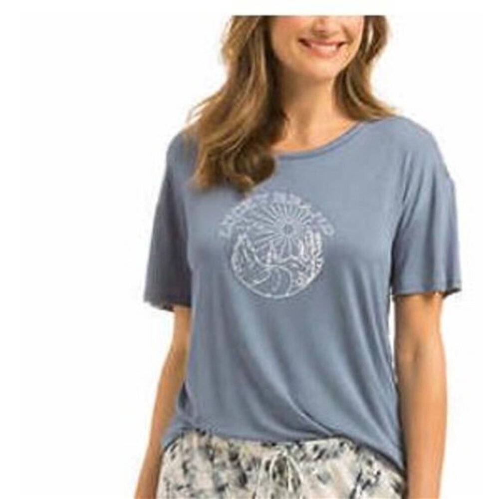 Lucky Brand Women's 3 Piece Pajama Set, Tee, Short (Blue Tie Dye, Medium) - Picture 2 of 3